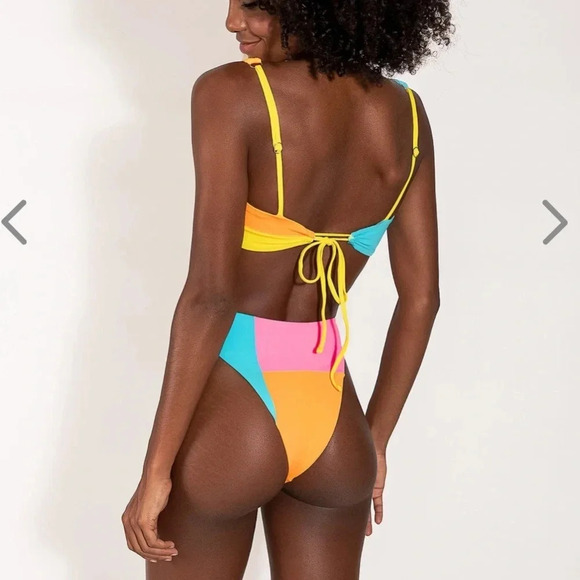 NWT OneOne Swimwear SET Bikini Cockatoo Anastasia Lourdes Colorblock Yellow Pink - Picture 4 of 16